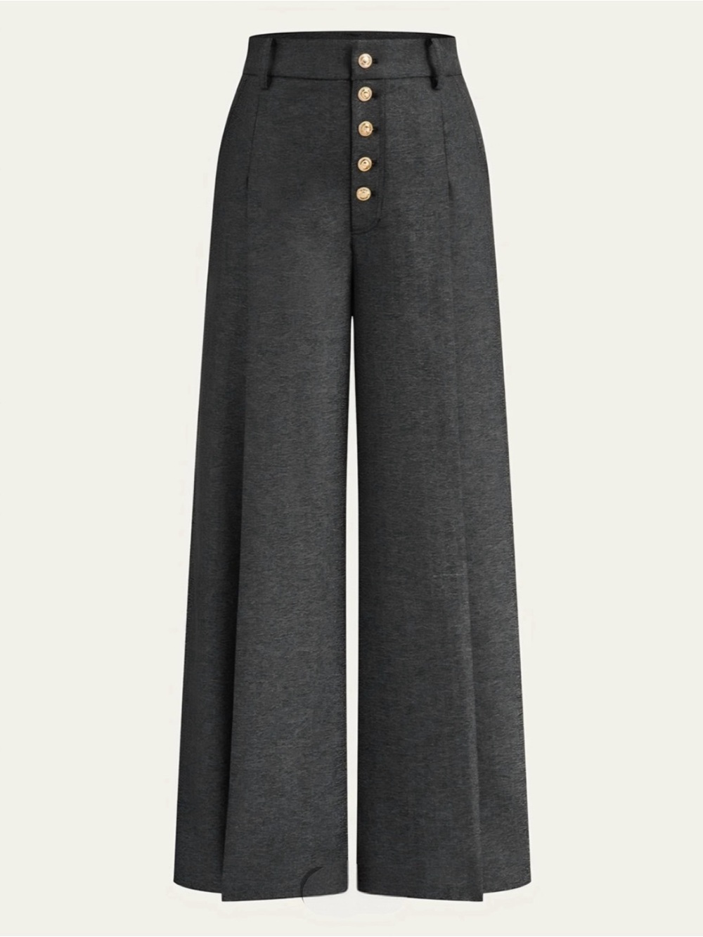 Commense Wide Leg Trousers, SMALL, Dk Grey Herringbone Gold Button Fly